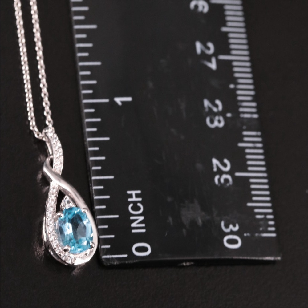 3 PIECES-Blue & White Topaz 925 Strlng Silver Necklace, Bolo Bracelet & Earrings - Picture 2 of 8
